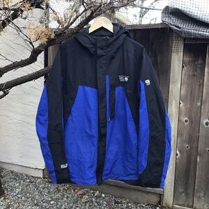 Mountain Hardwear Dry.Q Elite Waterproof Hooded Jacket Mens Large Blue Black